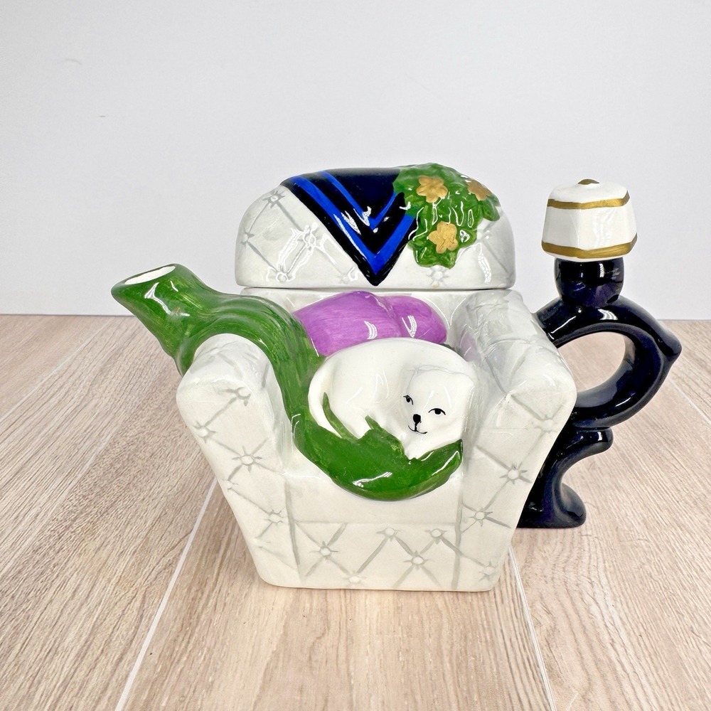 Houston Harvest Cat Teapot Ceramic Whimsical Novelty Kitty Chair Decor